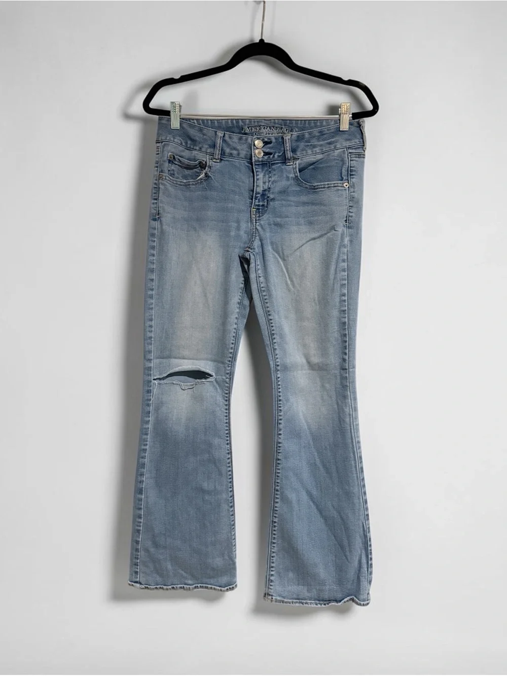 American Eagle Artist Jeans Size 10 Short Light Wash Distressed Bootcut Y2K